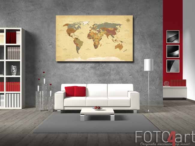 Wanddecoratie voor de wereldreiziger: een foto op canvas wereldkaart